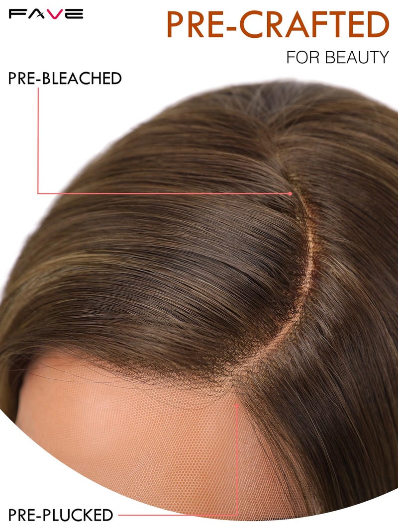 FAVE 13x4 Synthetic Lace Front Wig 26 Inch Honey Blonde Wig Highlight Pre-Plucked Hairline HD Lace Glueless Wigs for Women Natural Looking Straight Wig for Daily Part Free - Image 3